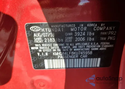 2019 Hyundai Elantra Sel from USA, damaged, VIN KMHD84LF8KU745958